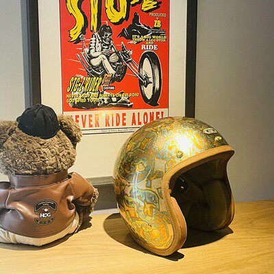 法国MOTOW碳纤维手工复古头盔哈雷印第安VESPA凯旋摩托车四分之三