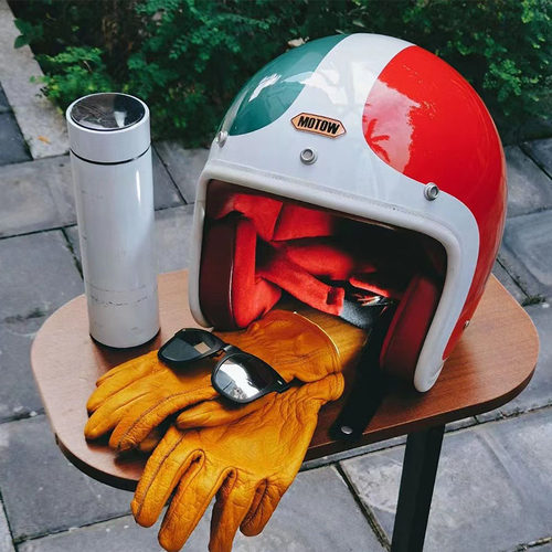 法国MOTOW三色旗vespa复古摩托车哈雷宝马凯旋四分之三碳纤维头盔