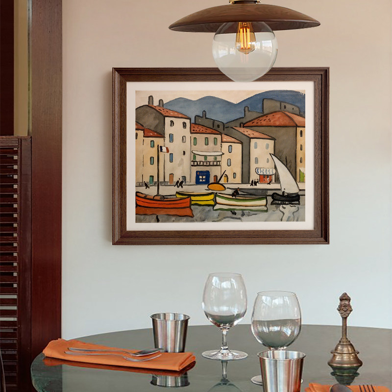 轻法式客厅装饰画中古风玄关柜挂画餐厅复古高级感风景艺术壁画