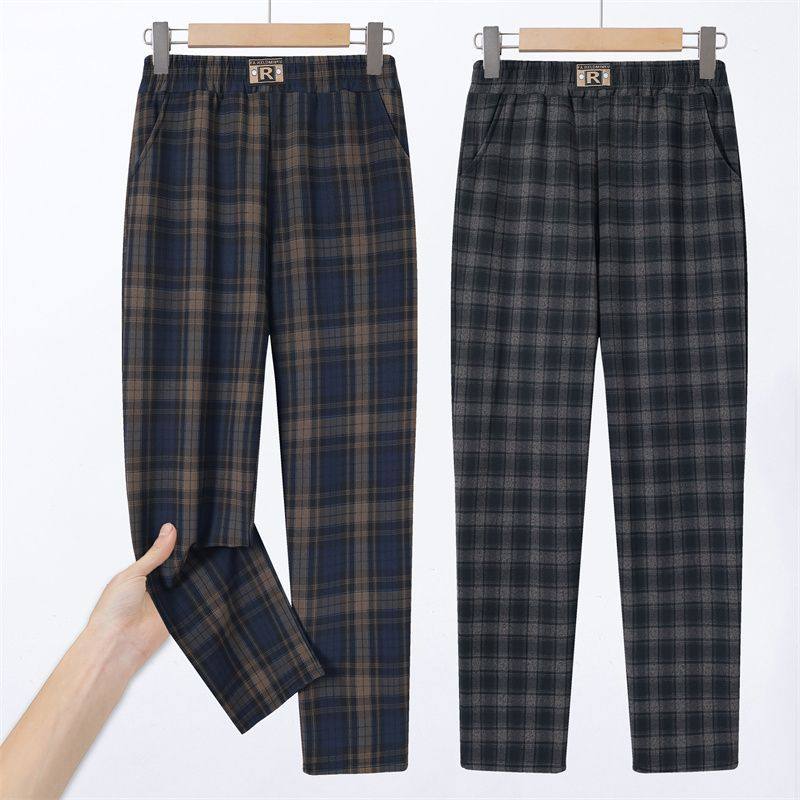 2026新款复古格纹直筒裤女中老年妈妈装高腰宽松休闲长裤加绒加厚