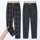 2026新款 加绒加厚 高腰宽松休闲长裤 复古格纹直筒裤 女中老年妈妈装