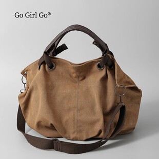 日本进口美式工装复古通勤斜挎帆布手提包美拉德色系托特包