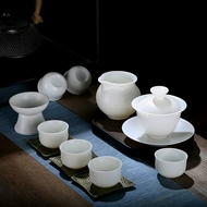 bộ ấm trà gốm Bộ trà Kung Fu bằng sứ đốt thịt cừu béo cao cấp Chengxian Bộ hoàn chỉnh của sứ trắng Dehua phủ bát ấm trà tách trà Bộ gốm ấm gốm pha trà bộ ấm chén đất