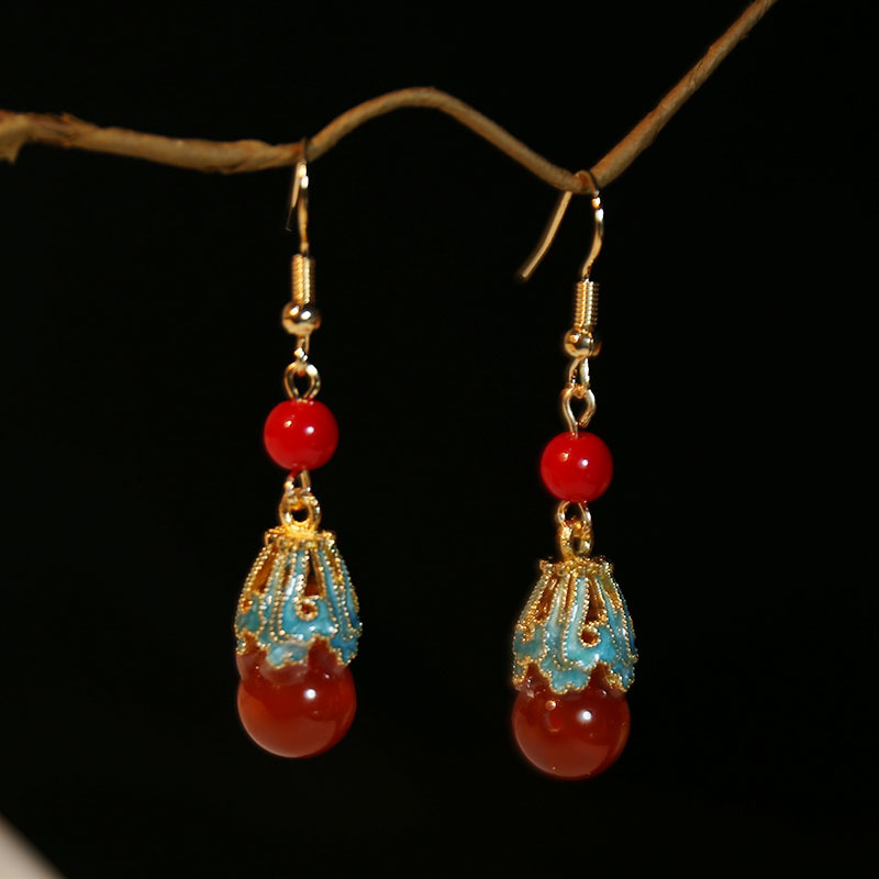 独特耳环国风气质耳坠新中式古风设计马面裙耳饰红色新娘旗袍吊坠