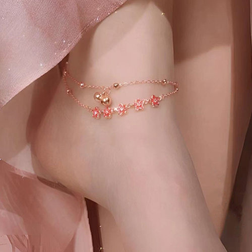 民族风可爱粉色桃花吊坠脚链足链日韩甜美气质少女心爆款脚链饰品