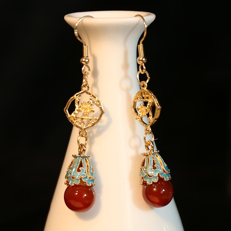 简约国风耳饰汉服红色流苏耳环古风婚礼旗袍耳坠饰品高级汉服配饰