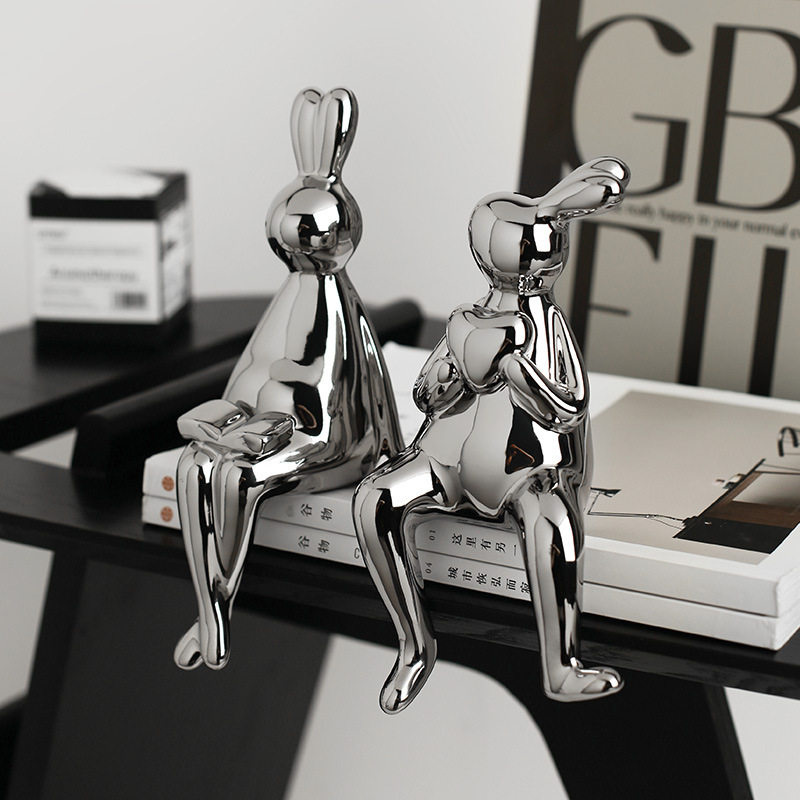 创意轻奢兔子摆件酒柜玄关办公室书房简约摆设乔迁新居装饰品