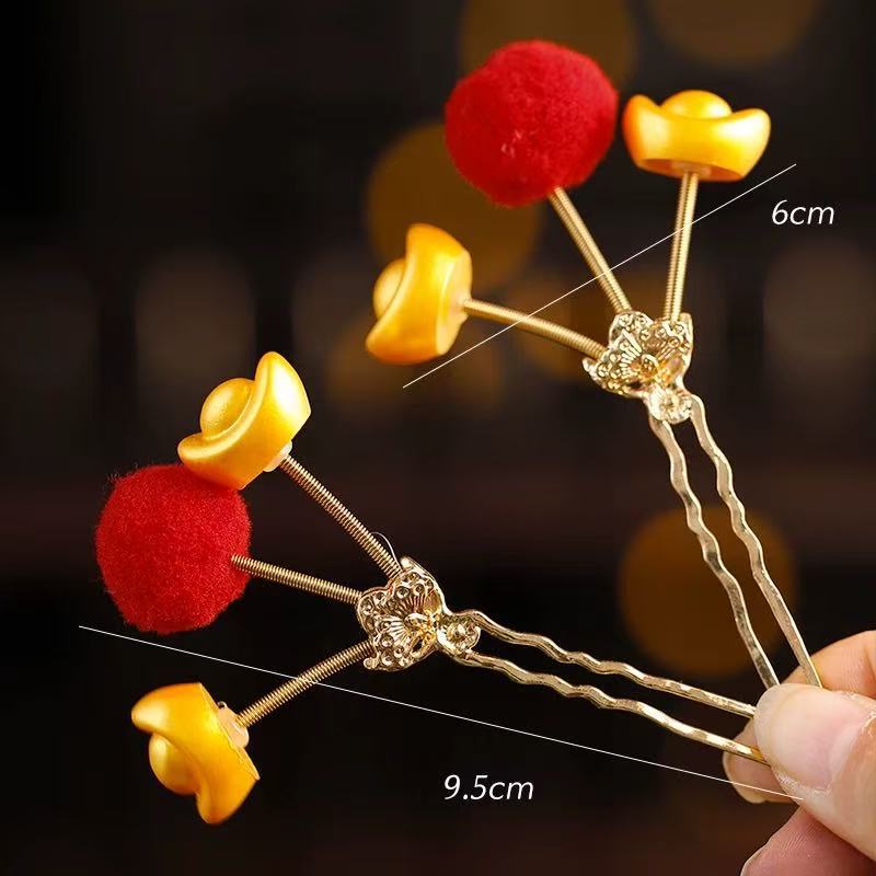 古风汉服小财神发钗明制日常毛球u钗戏曲风发饰唐风宋代古装配饰