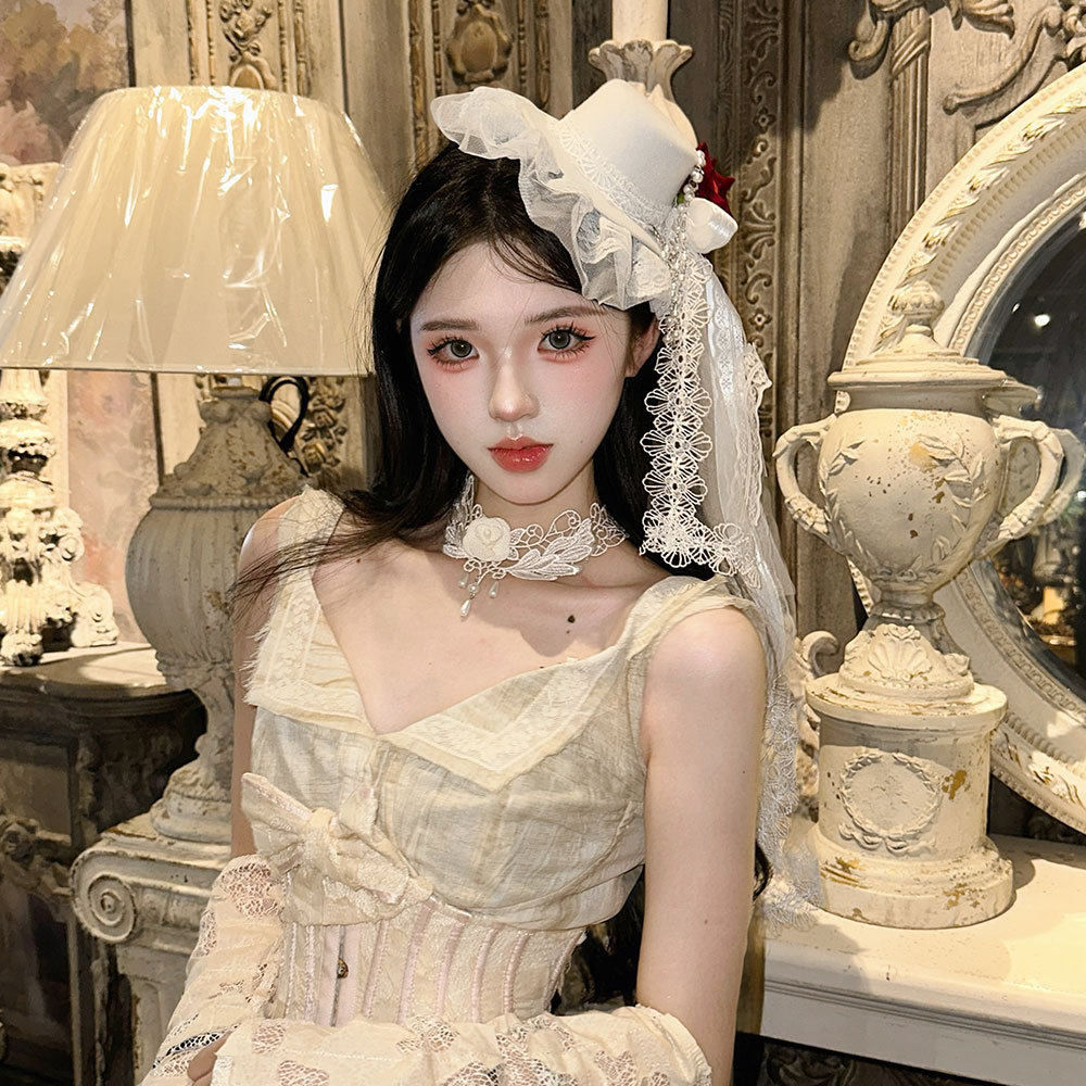 手作lolita华丽茶会款优雅帽子花嫁洋裙配饰cla洛丽塔礼帽带头纱
