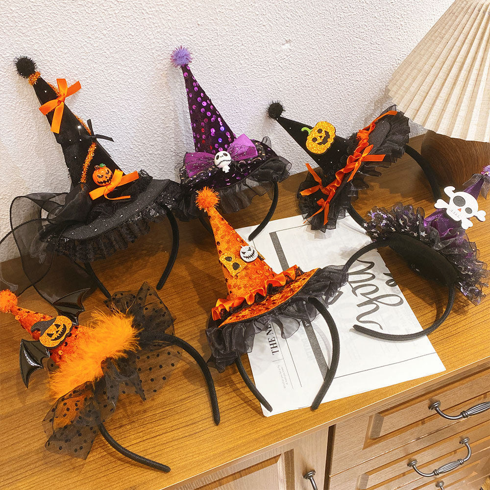 万圣节女巫帽搞怪头饰儿童发箍拍照道具装扮配饰女童头箍发光发卡