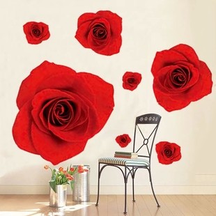 客厅贴花可移除墙贴 墙画贴纸背景墙卧室墙贴纸浪漫婚房 玫瑰花