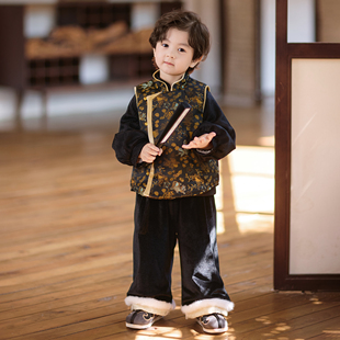 【容川】男童冬款新中式国潮唐装拜年服套装加绒儿童日常改良汉服