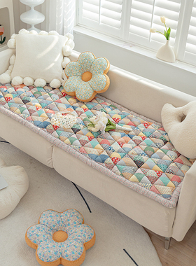 韩式ins风纯棉馒头垫实木手工拼接沙发垫坐垫子四季通用防滑加厚