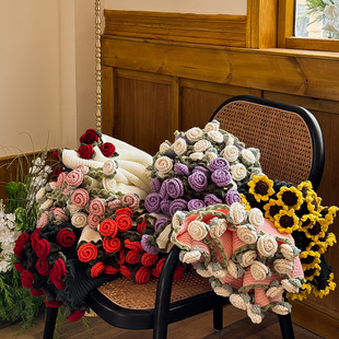 玫瑰花束成品针织毛毯子手工编织送女生礼物沙发午睡盖毯拍照道具