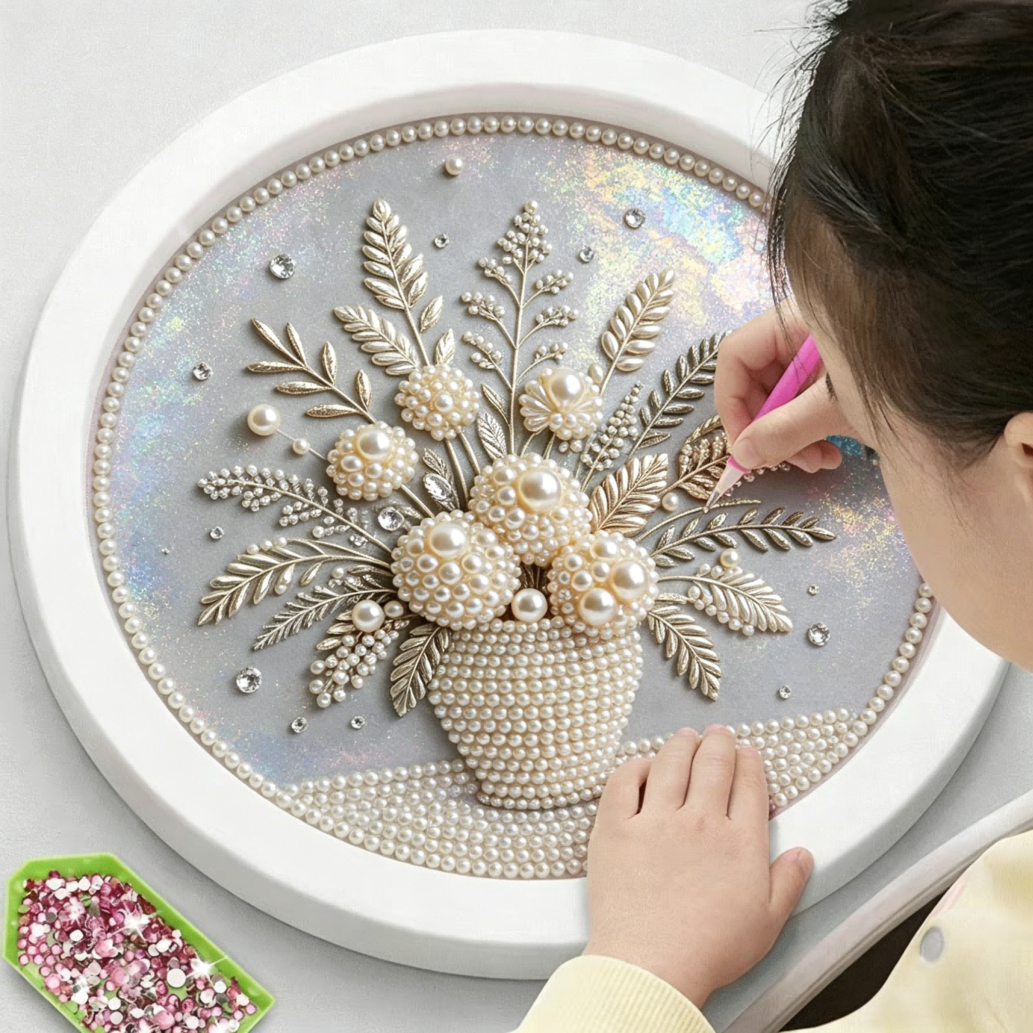 韩风珍珠花朵DIY手工制作装饰画花朵蝴蝶结配件DIY儿童工艺品