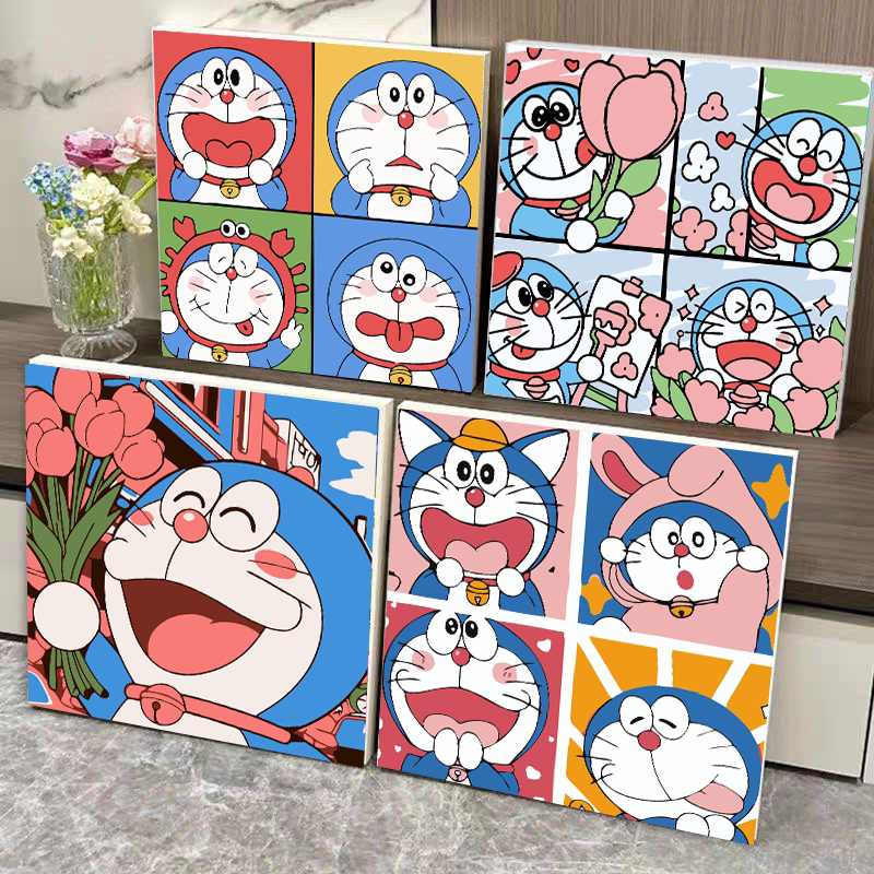 新款哆啦A梦diy数字油画手绘填色卡通动漫治愈减压客厅装饰画