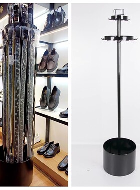 金属承重可拆圆桶旋转收纳架 腰带皮带展示架落地式 服装饰品店用