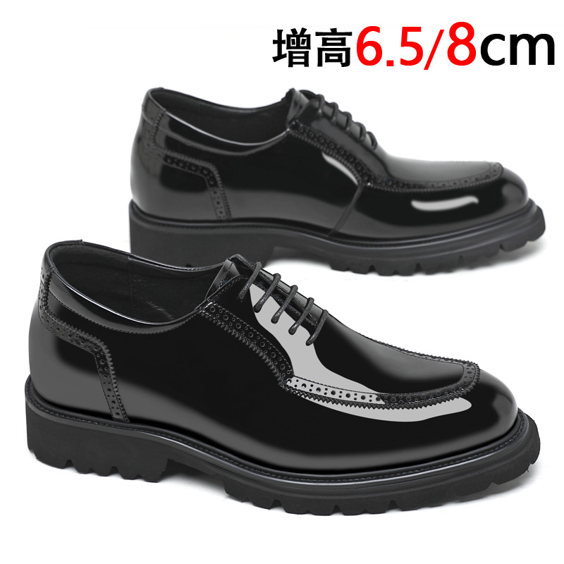 跨境方头皮鞋男内8cm头层牛皮商务正装鞋男鞋小皮鞋