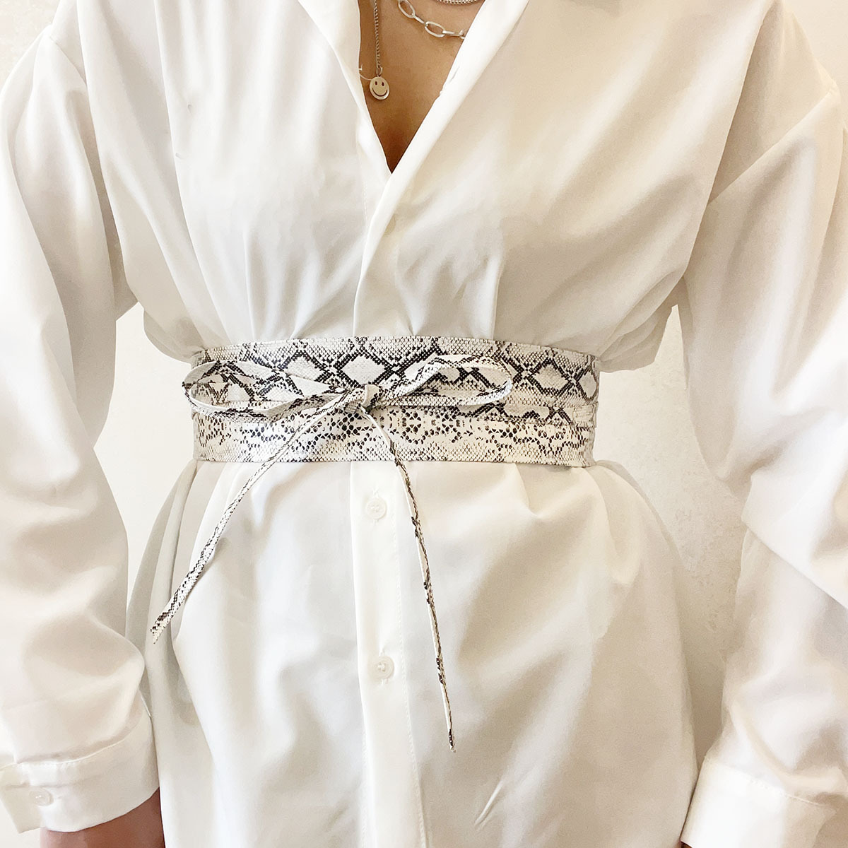 女士蛇皮纹腰带 收腰束腰配连衣裙复古民族风格宽腰封 个性时尚配