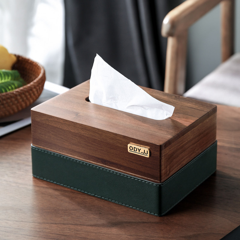 新中式黑胡桃木纸巾盒客厅茶几茶室茶桌大实木木制木质抽纸盒摆件