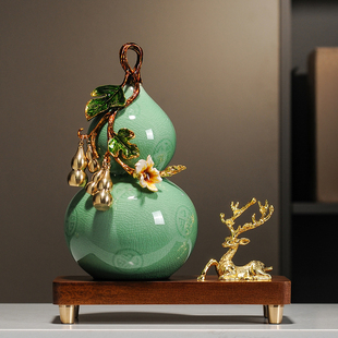 新中式客厅玄关招财福鹿葫芦摆件招财镇宅电视柜酒柜新房装饰品