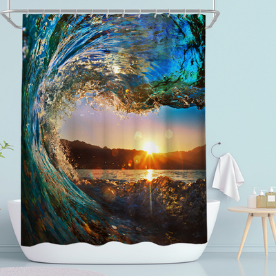 可以机洗的布浴帘蓝色海浪