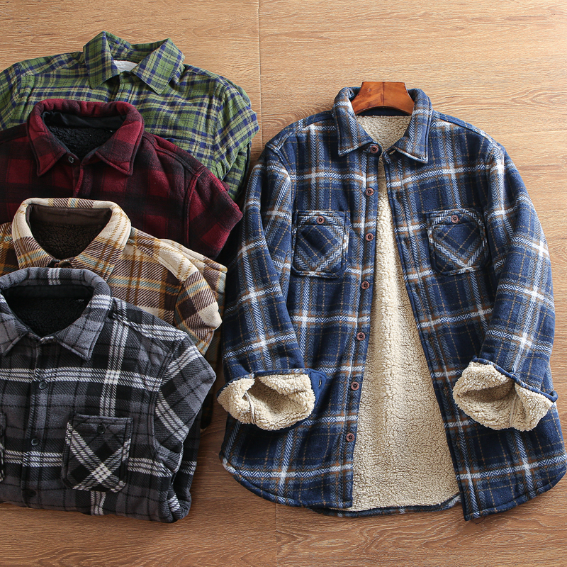 流行加绒加厚格子百搭休闲衬衫