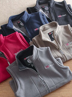 出口挪威单冬季男士精致刺绣加绒加厚户外防风保暖立领摇粒绒马甲