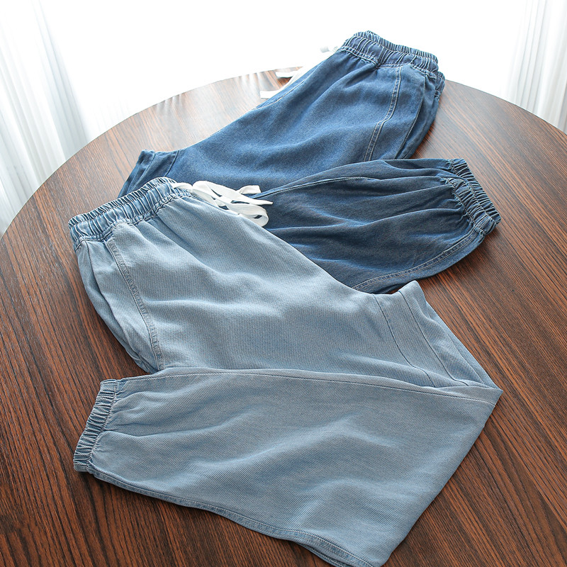 日单 冰氧吧锌玉纤维 夏季男士轻薄透气宽松束脚休闲天丝牛仔长裤