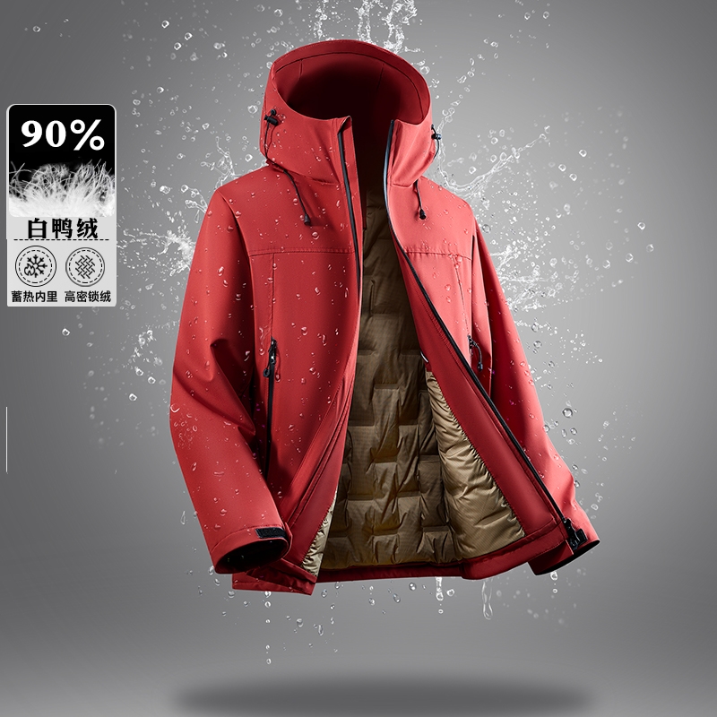 90白鸭绒 冬季男士轻薄款户外防风防泼水纯色连帽休闲羽绒服外套