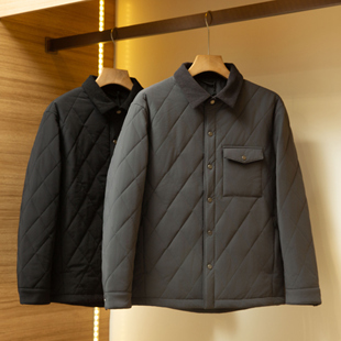 热特姆保暖棉衣 冬季男士菱格加棉加厚户外防风保暖复古翻领棉服