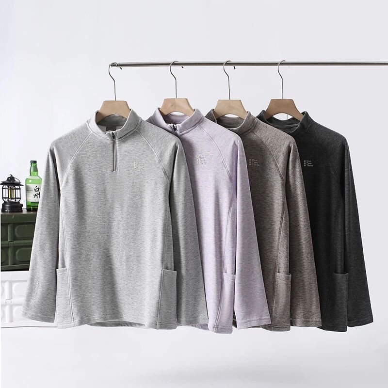 冬季男女情侣半拉链立领套头薄绒亲肤弹性保暖长袖打底衫加绒卫衣