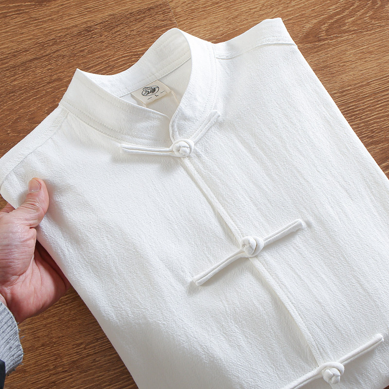 国潮中国风 夏男士薄款透气小立领长袖衬衫 盘扣复古休闲唐装衬衣