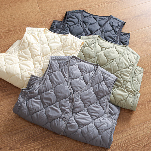 保暖V领羊毛混纺棉背心蓬松秋冬