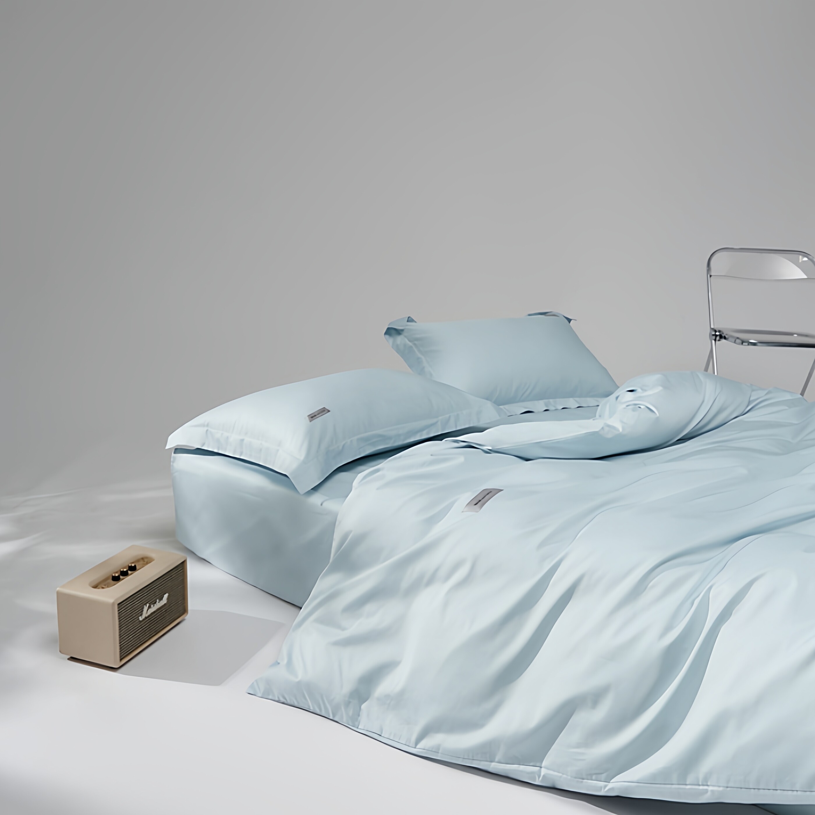 小禾家全棉贡缎100支长绒棉四件套纯色被套床上用品纯棉床单床笠