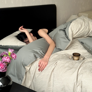 小禾家全棉100大提花四件套被套床上用品纯棉被罩床笠床单三件套