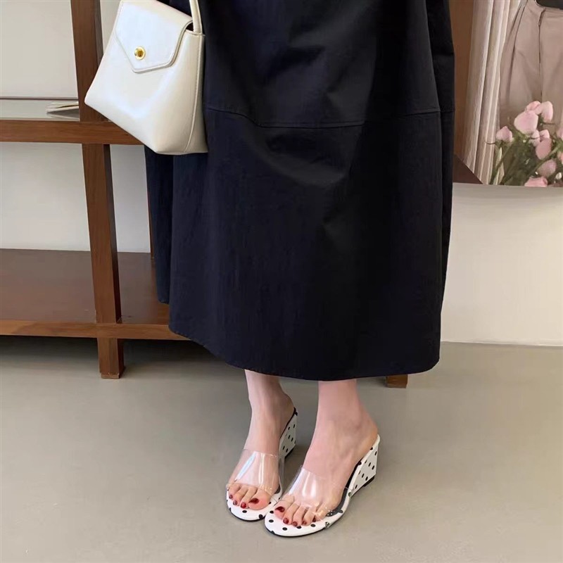 小个子豹纹增高厚底半拖女鞋外穿2026夏季新款透明凉鞋坡跟高跟鞋