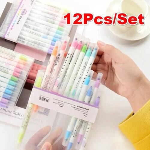 12Pcs/set 12Colors Cute Double Head Fluorescent Pen Highligh