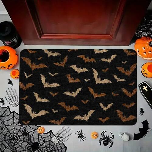 Bat Swarm Halloween Entryway Carpet Dark Gold Print Non Slip