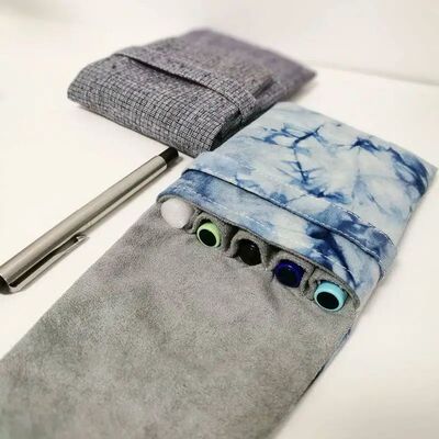 Fabric Pen Bag With 5 Holes Pen Bag Flip Cover Portable Stor