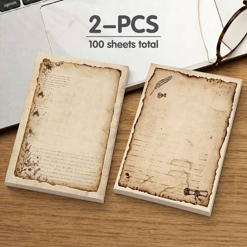 2 pcs Vintage Style Sticky Notes, 100 Sheets Total, 100 x 70