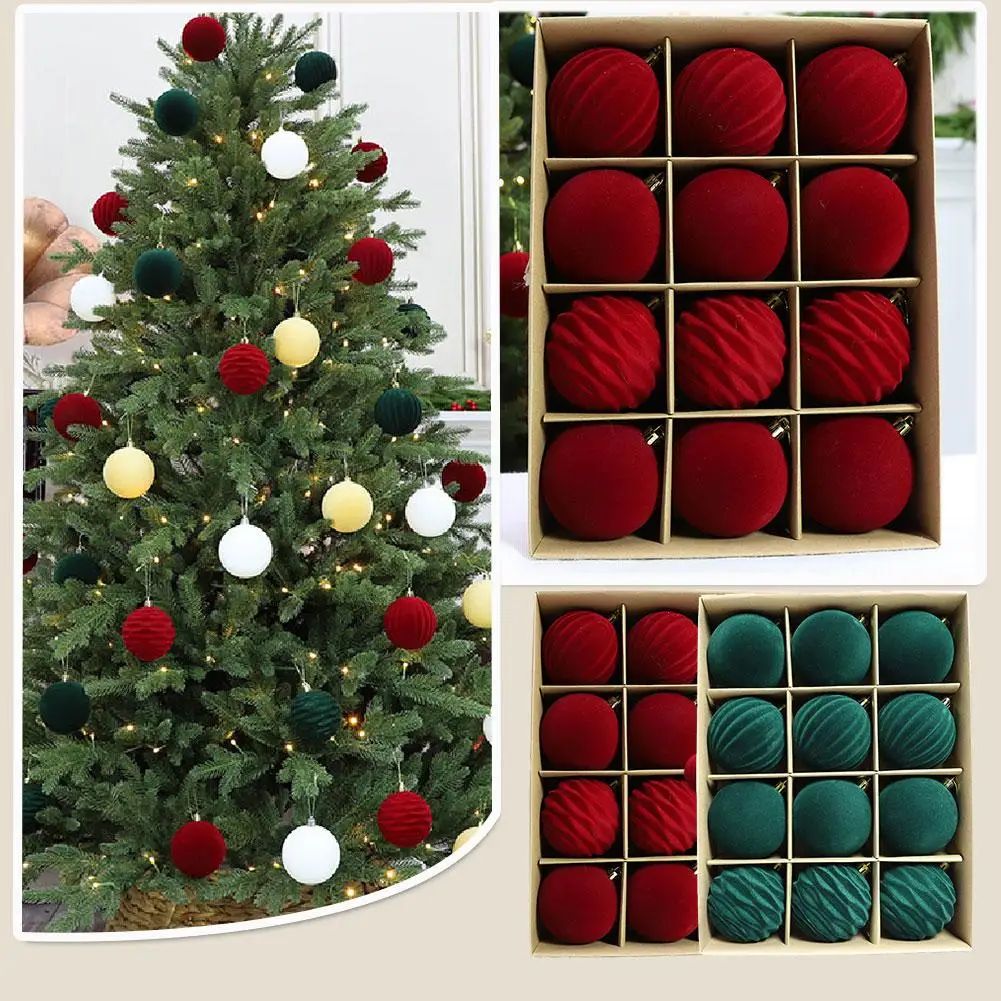 3.36inch Velvet Christmas Ornaments for Xmas Tree 12 pcs Flo