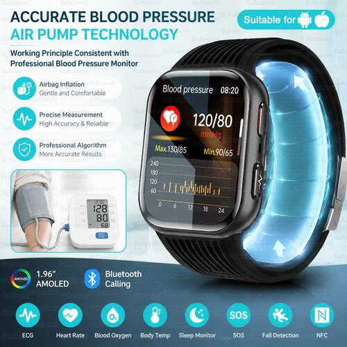 Upgrade Air Pump Blood Pressure Smart Watch Airbag SOS Fall