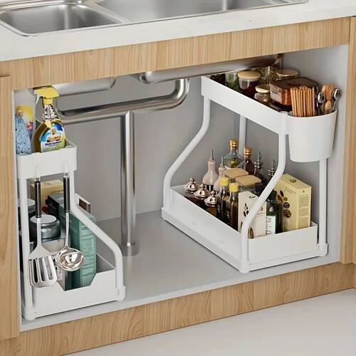 Under Sink Organizer Space Saving 2 Tier Pull Out Storage Bo