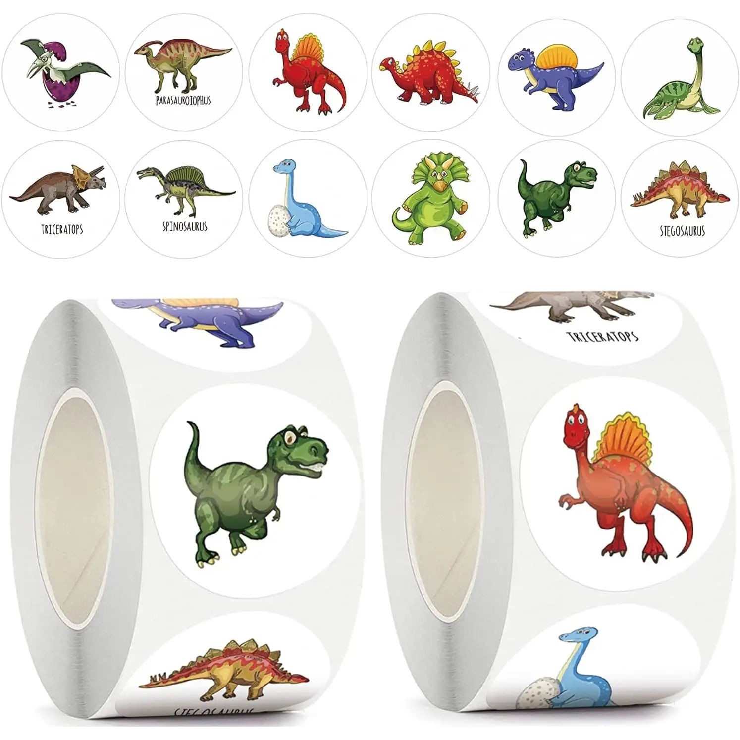 100-500pcs 1'' Round Dinosaur Stickers for Kids Teacher Rewa