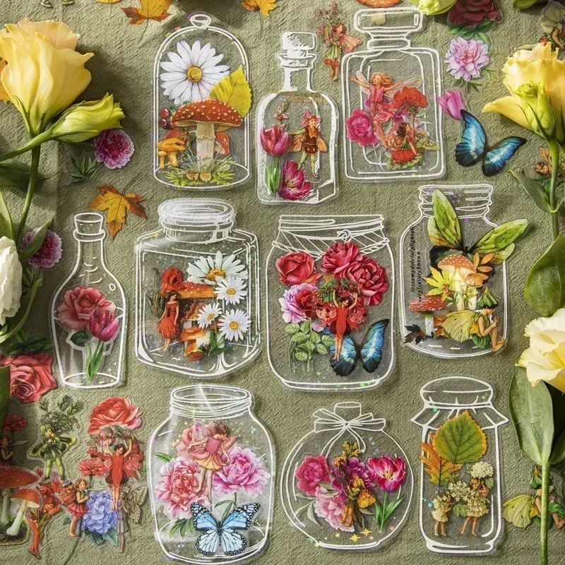 New Clear Bottle Plant Floral background Kawaii Stickers Vi