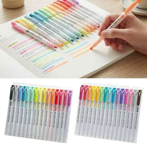 15 Colors Double Headed Highlighter Pen Set Fluorescent Draw