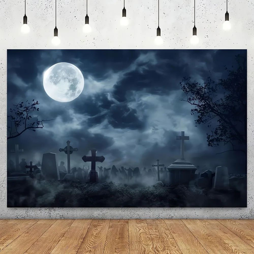 Background Full moon spooky dark night Cemetery Halloween Ba