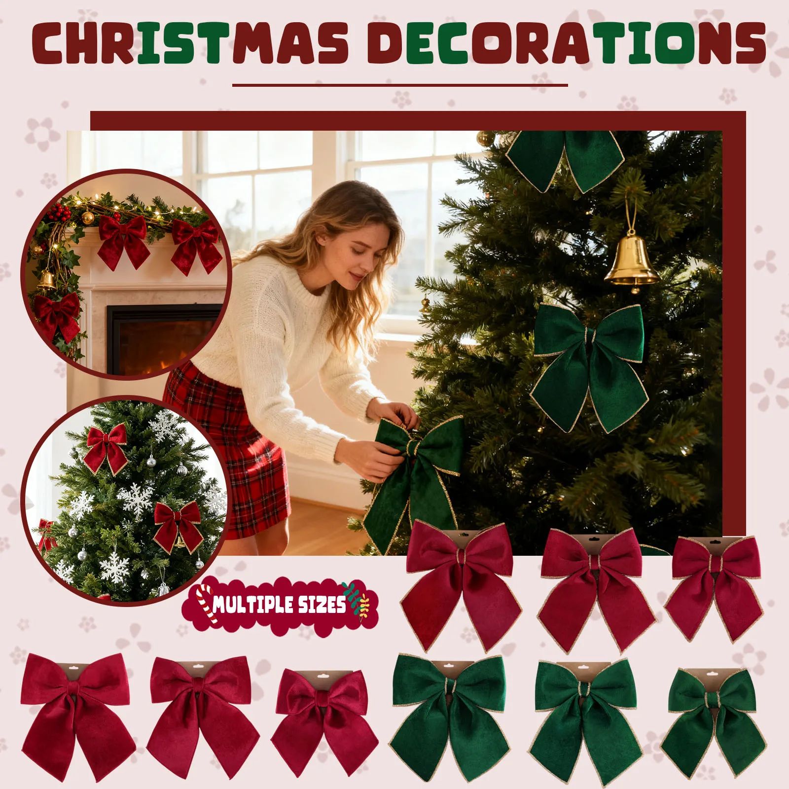 Christmas Decorations High-End Gold Velvet Bow Christmas Flo