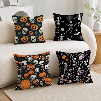 Horror Graphic Halloween Skeleton Cushion Cover Short Plush